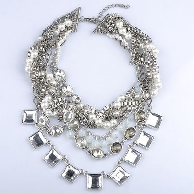速卖通 ebay欧美爆款 时尚珍珠绕链方宝石项链服装配饰N00128